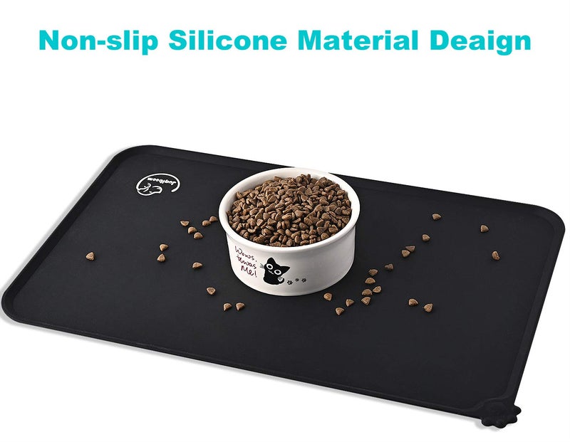 Juqiboom Silicone Waterproof Dog Cat Pet Feeding Mats, Non Slip, Easy Clean Pet Dog Cat Bowl Mats Placemat (18.5" x 11.5") Black - Image 5